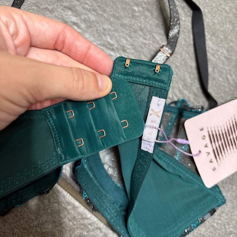 Savage X Fenty Shining Star Embroidered Unlined Demi Bra Wildflower Blue 32B - Picture 7 of 10